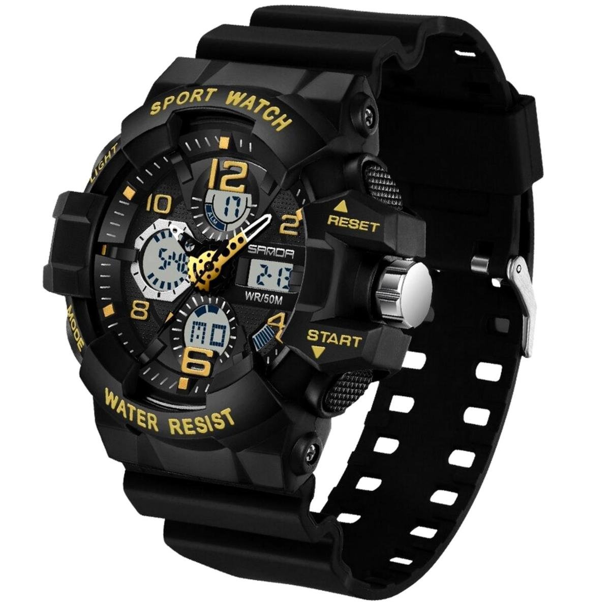 Menor preço em Relógio Masculino de Pulso Dupla Exibição de Quartzo Esportivo A Prova D`água - Preto Verde